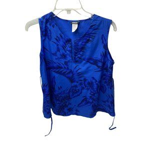 Islands Womens Size Medium Royal Blue Sleeveless Blouse VNeck Tie Waist